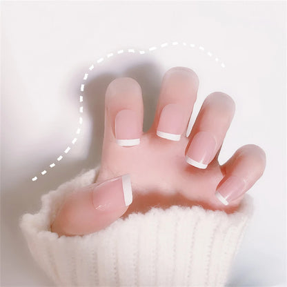24Pcs/Set White Peach Oolong Gentle French Press on Nail Blush Halo Short Frosted Wearing False Nails Removable Fake Nail Art.