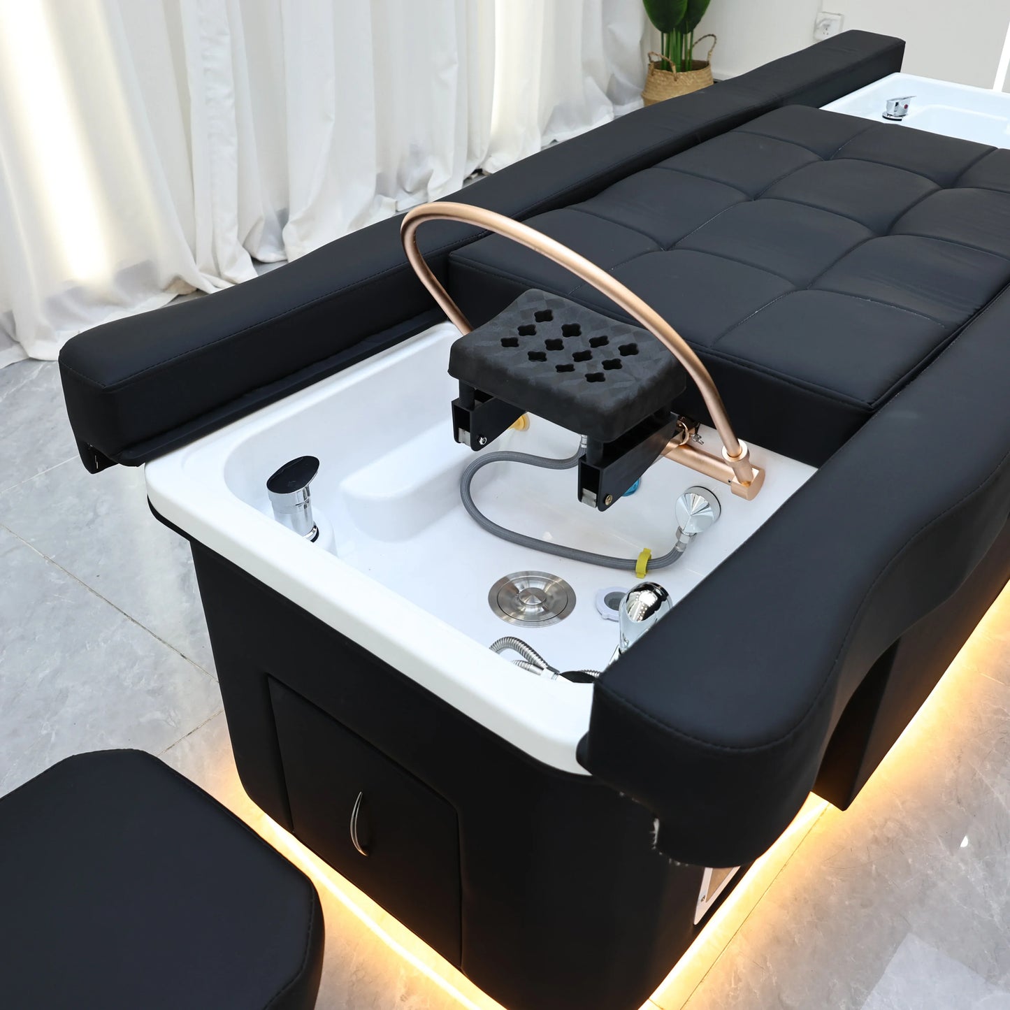 XinSheng Elektrisch verstellbares Lift-Shampoo-Bett, Massagetisch, All-in-One-Salon-SPA-Massagebett mit Haarwaschbecken und Fußbad