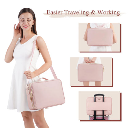 Professional Makeup Bag Extra Large Cosmetic Train Case Make Up Brush Organizer Storage Box Manicure Artist Bags with Dividers.