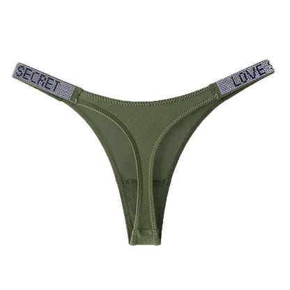 Low Waist Sexy Panties Women Thongs Rhinestones Letter Diamonds G-string Sports Thong Shorts Briefs T-back Fitness S-XL.