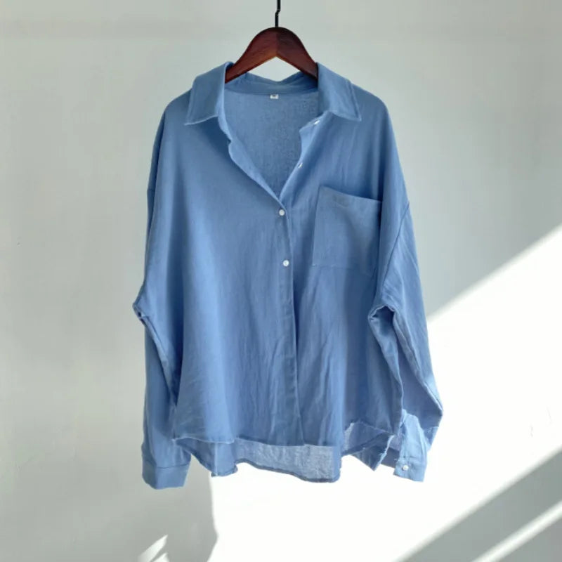 Pants Set Women Shirts Wide Leg Elastic Waist Cotton Linen Casual Sets Elegant Loose Long Sleeve Lapel Spring Shirt Y2k Suit.