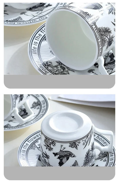 Vintage Elegant Ceramic Mug Floral bird pattern Coffee Cup and Saucer Afternoon Tea Cup Dessert Tray Exquisite Gift Water Cup.