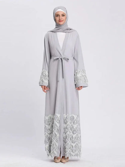 Ramadan Eid Gray Kimono Abaya Damen Dubai Islam Women Muslim Modest Dresses Kebaya Kaftan Robe Musulmane Caftan Marocain Femme.