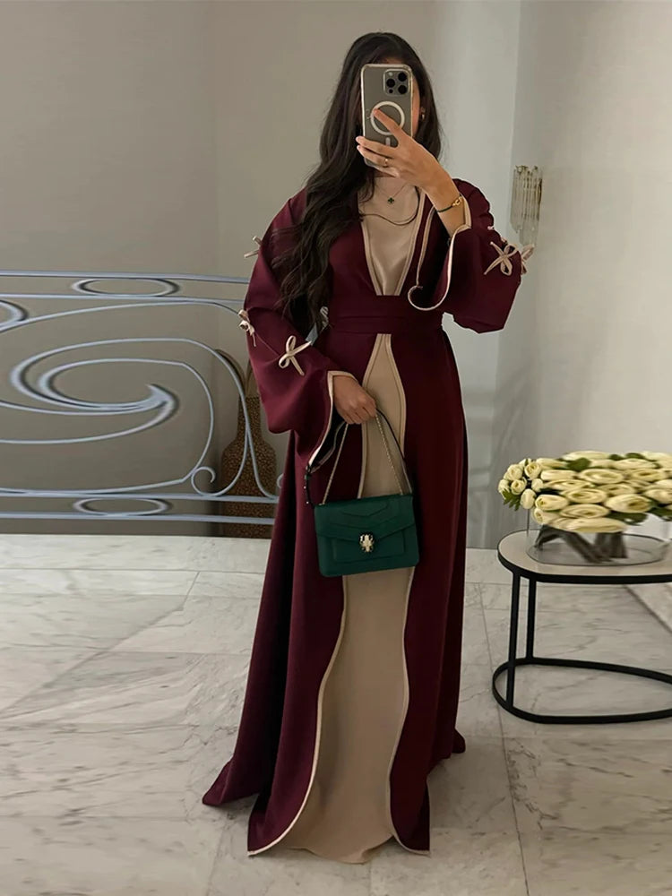 Ramadan Eid Open Butterfly Bow Kimono Abaya Damen Dubai Luxury Islam Muslim Modest Dress Women Kebaya Kaftan Robe Femme Musulman.
