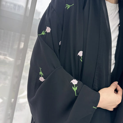 2024 New Black Embroideried Kimono Cardigan Abaya Dubai Luxury Muslim Kaftan Abayas For Women Turkish Islamic Clothing Outfit.