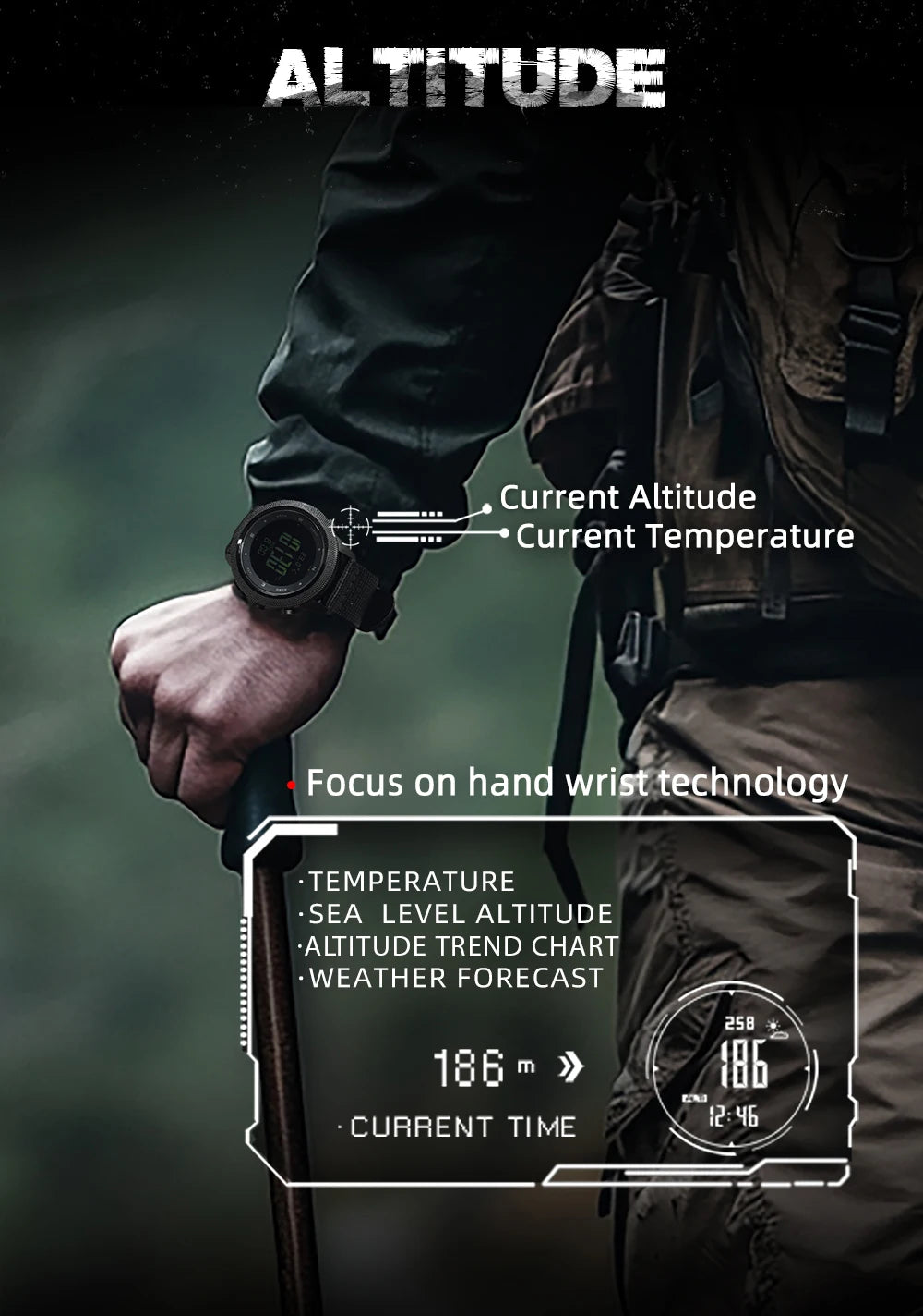 NORTH EDGE APACHE-46 Men Digital Watch Outdoor Sports Running Swimming Outdoor Sport Watches Altimeter Barometer Compass WR50M.