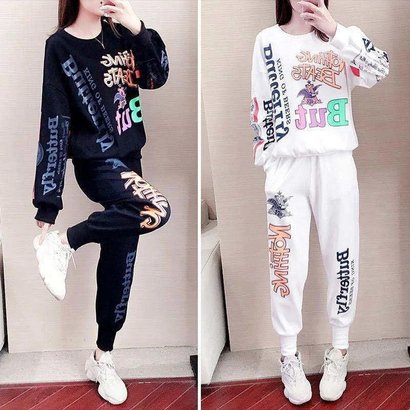 Women's Casual Sweat Suits 2025 Spring Autumn New Tracksuit Fashion Loose Long Sleeved Tops And Pants 2 Two Piece Set For Women.