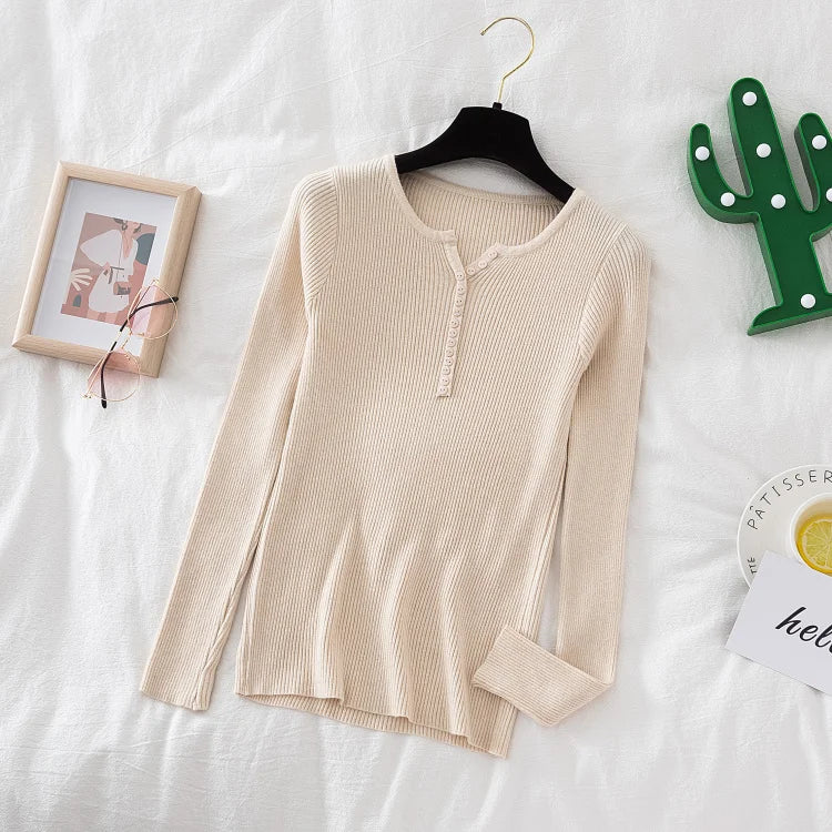 2026 weibliche Casual Tops Pullover Frauen Herbst Winter Gestrickte Dünne Pullover Feste Taste Volle Hülse V-ausschnitt Pullover