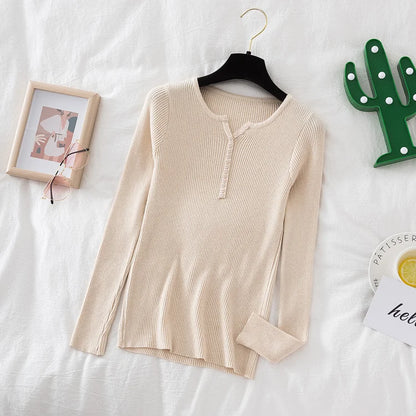 2026 weibliche Casual Tops Pullover Frauen Herbst Winter Gestrickte Dünne Pullover Feste Taste Volle Hülse V-ausschnitt Pullover