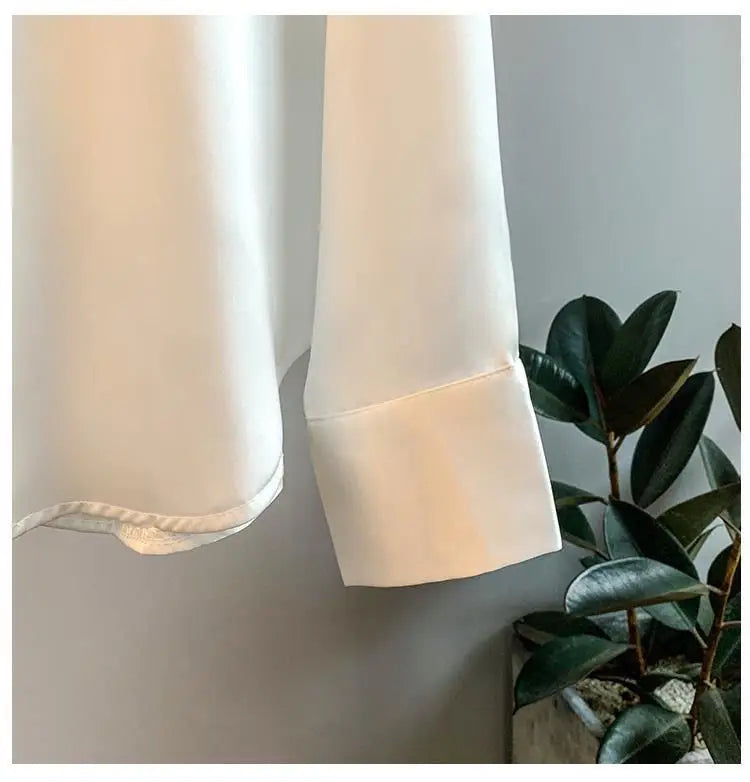 1pcs Woman Spring Autumn Satin Shirt Lady Long Sleeve Lapel Blouses Cardigans Elegance Sweet Casual Coats Girl Sunscreen Top.