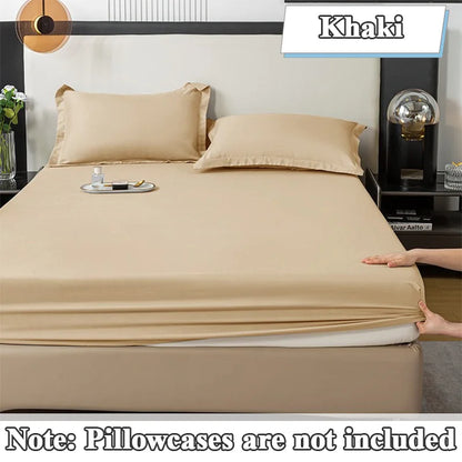 1Pc Fitted Bed Sheet With Elastic Band Solid Color Anti-slip Adjustable Mattress Cover for Single Double (No Pillowcase）