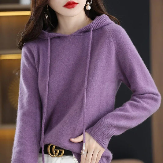 Frauen Pullover Pullover Mit Kapuze Jumper Koreanische Lose Feste Langarm Casual Herbst Winter Dicke Warme Gestrickte Pullover.