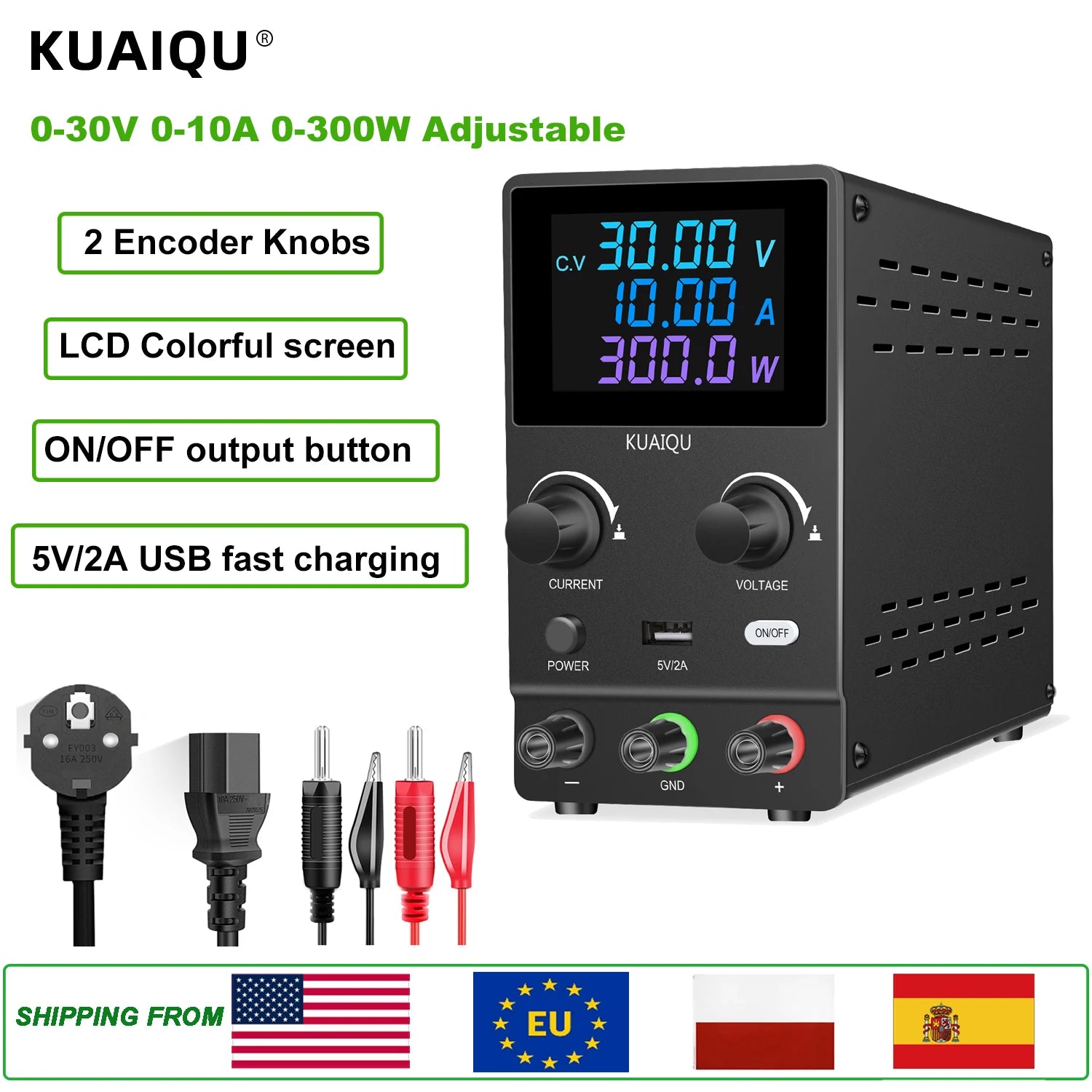 KUAIQU DC Lab Power Supply 30V 10A 60V 120V Adjustable Switching Power Supply Encoder Knob Display Regulator For Phone Repairing.