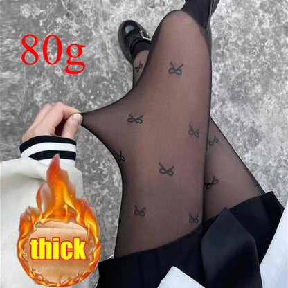 Butterfly Print Fleece Tights Winter Warm Pantyhose Sexy Translucent Stockings Thermal Elasticity Panty New Fashion Leggings