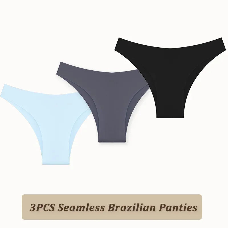 3PCS Women Seamless Brazilian Panties Ultra-thin Maillard panties Ice Silk Underwear Sexy Panty Low Waist G-string Female Solid.