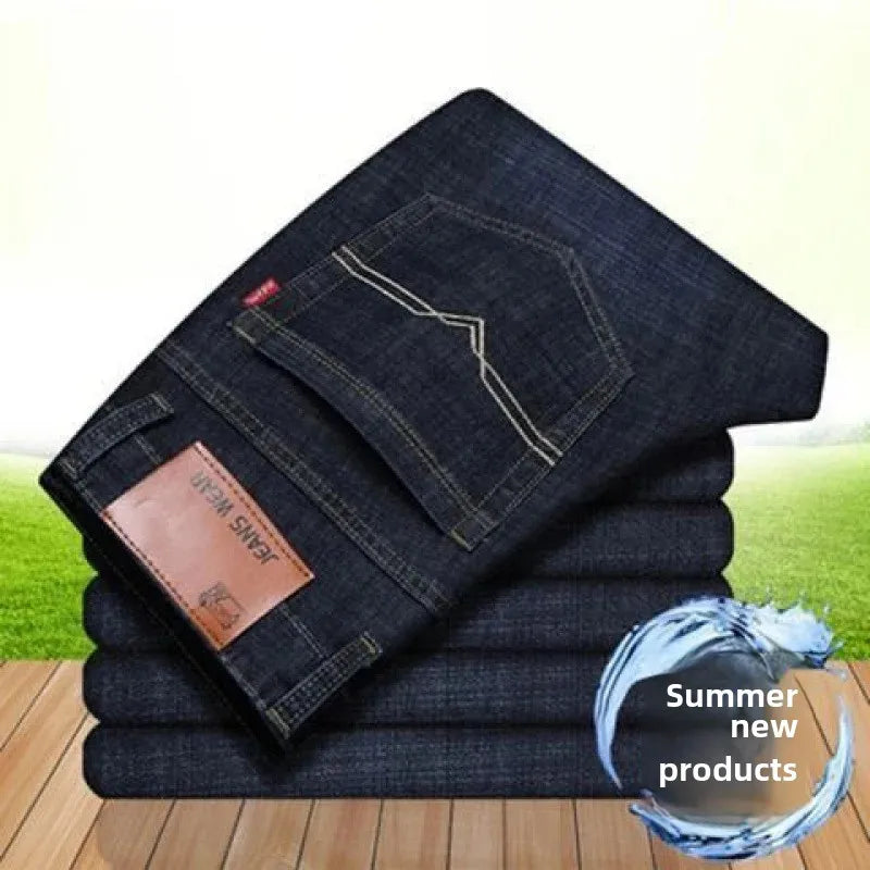 Elastische Jeans für Herren, Frühling und Herbst, lockere Passform, gerades Bein, vielseitige Hose, verschleißfest, lässige Konstruktion, Bienenhose, Sommer.