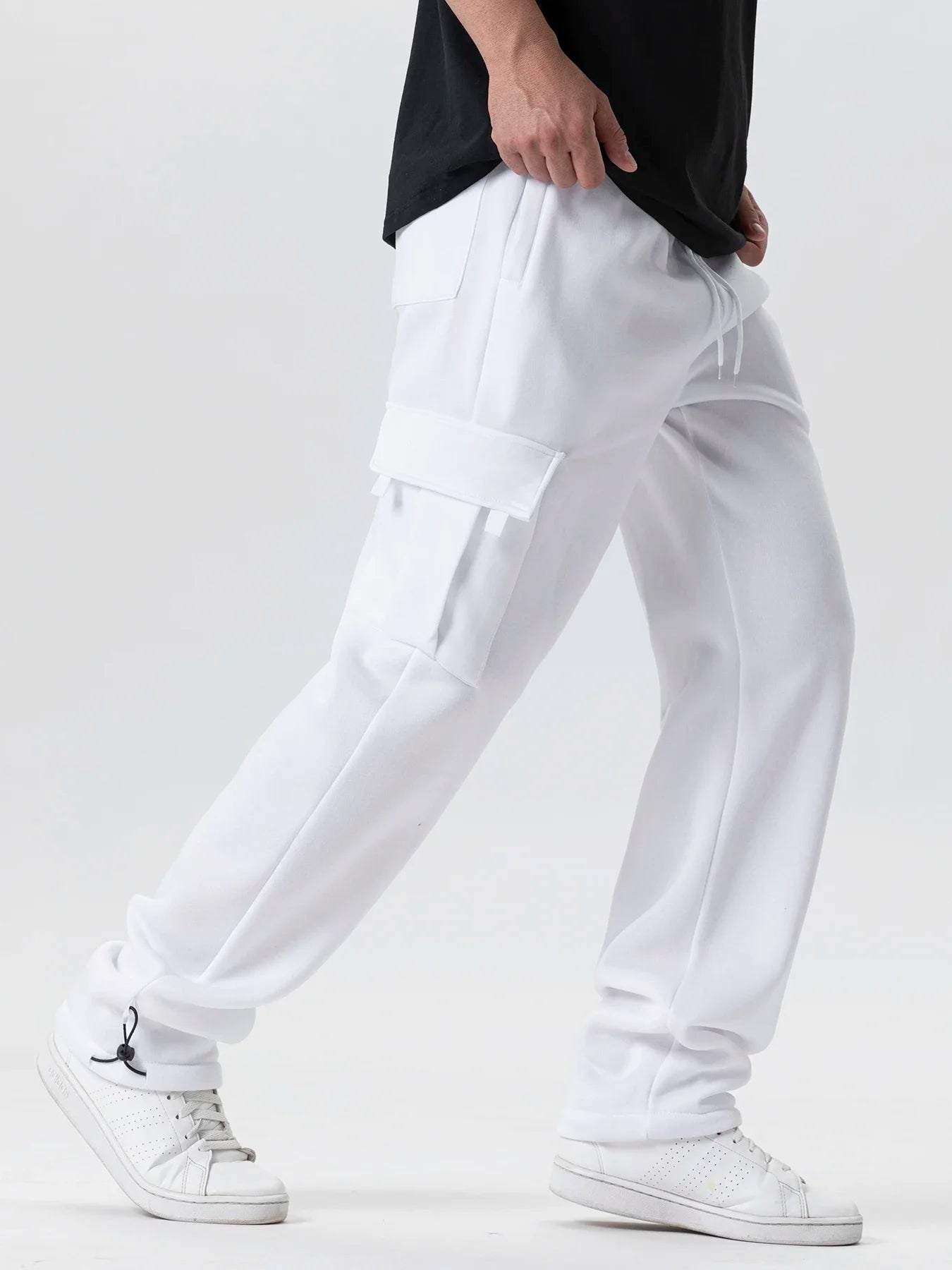 Autumn Men's Cargo Pants Loose Straight Trousers Multi-Pockets Drawstring Casual Sports Pants Solid WorkWear Joggers Long Pants