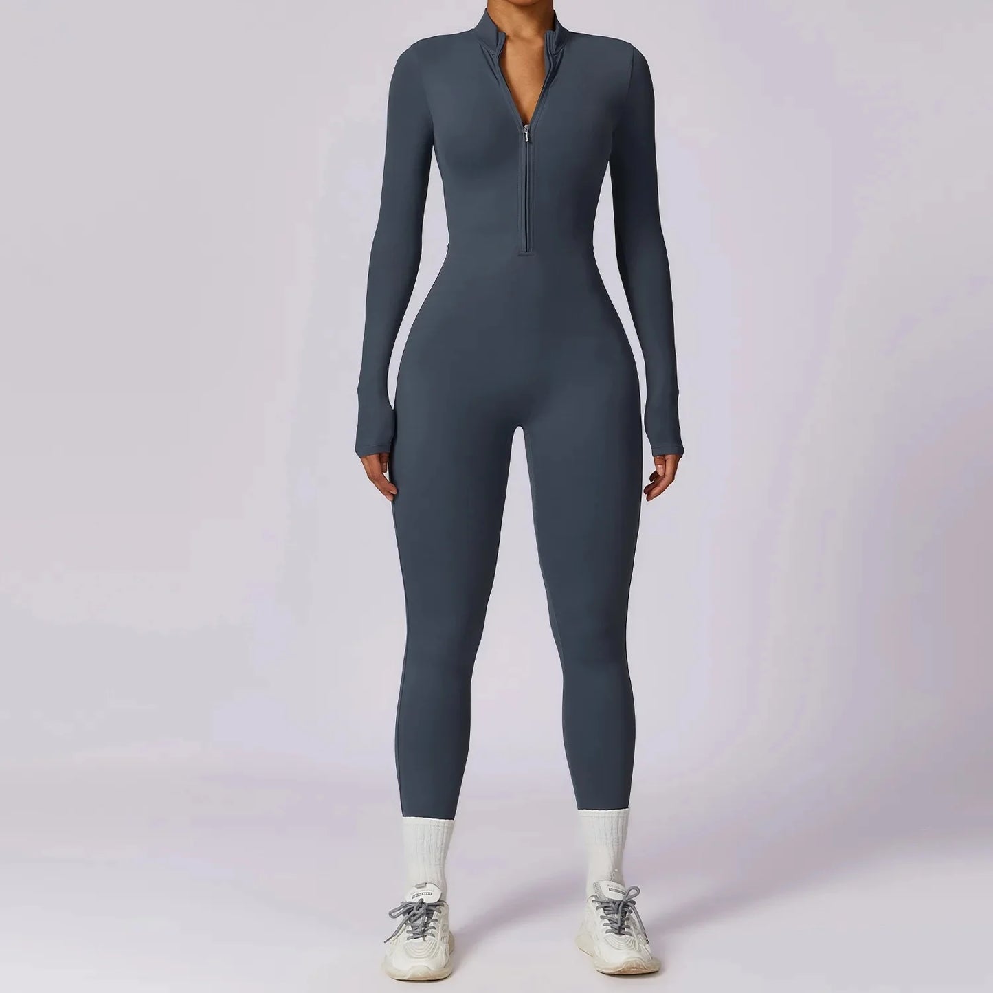 Zipper Sensation Long Sleeve Yoga Suit High Intensity Fitness Sports Bodysuit Tight Fit Clothing 8306 One Piece Suit