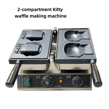 High Cost-Performance Electric Heating Waffle Making Machine Kitty Shaped Non-Stick Snack Cake Machine Open Mouth Waffle Maker.