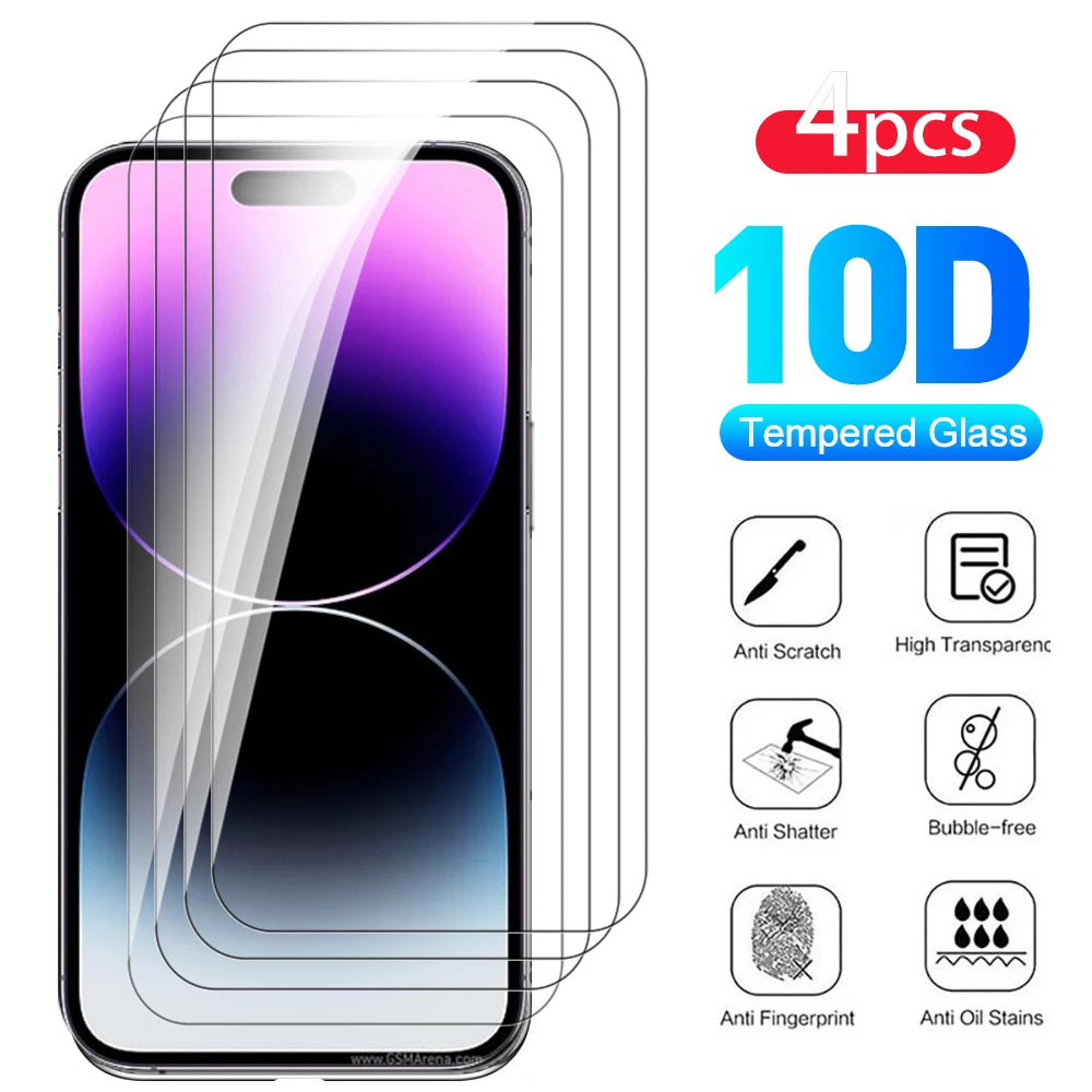 4PCS Tempered Glass Case For iPhone 15 17 16 Pro Max Protective Glass iPhone16E 14Pro iphone17 Pro Max Screen Protect Film Cover.
