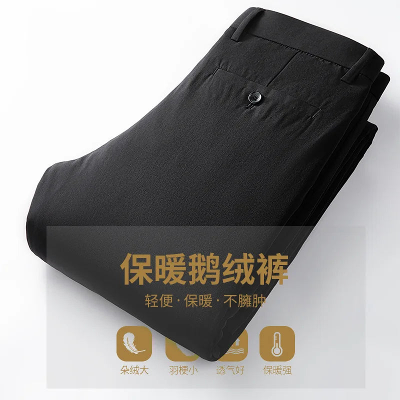 Men's Winter Formal Down Pants Goose Feather Warm Trousers Business Suit Pants for Man  calca termica masculina inverno PT-597.