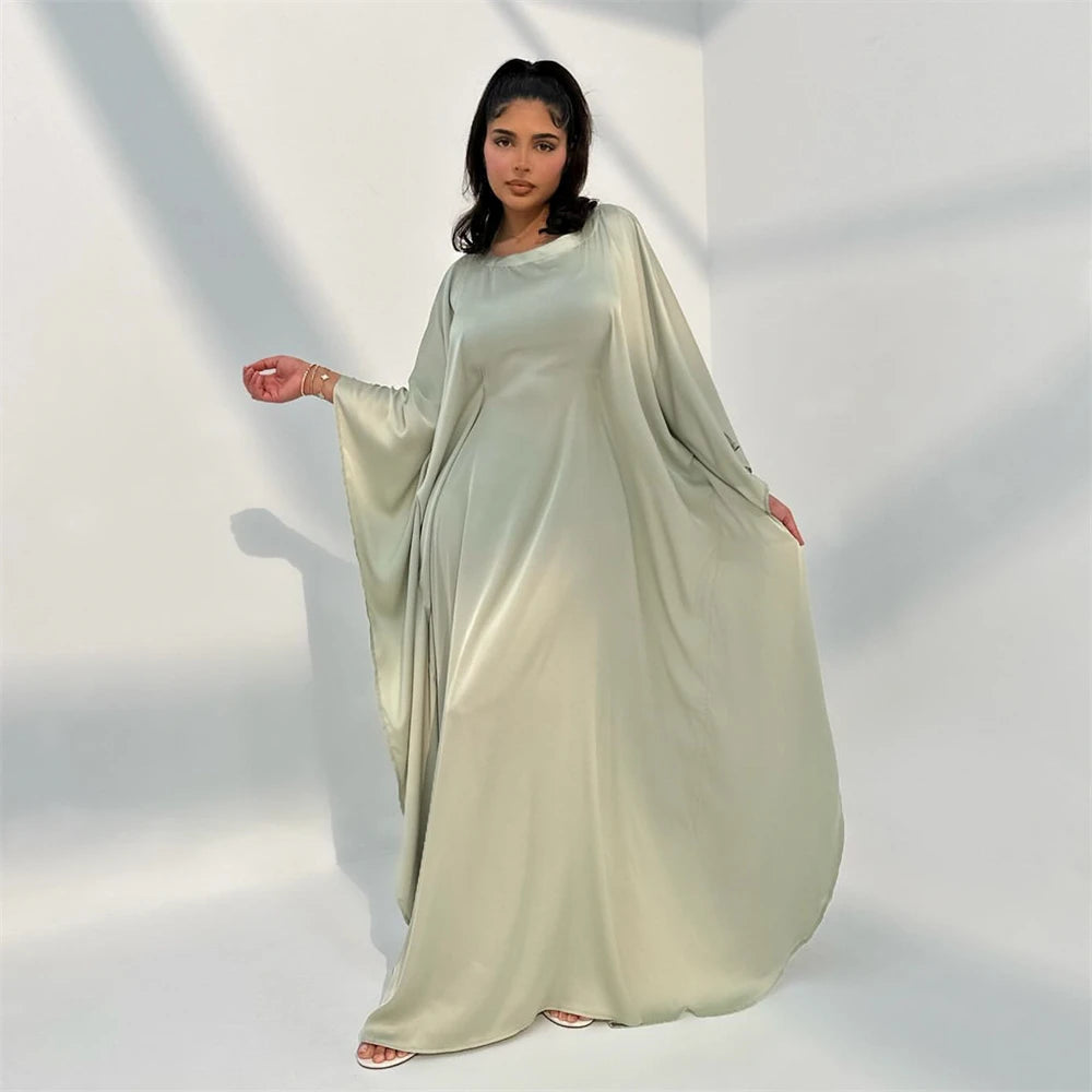 Eid glänzende Fledermaus Satin Abaya Dubai Luxus muslimische Abayas für Frauen Maxi Kaftan Kleid islamische Kleidung Kaftan Marocain Femme.