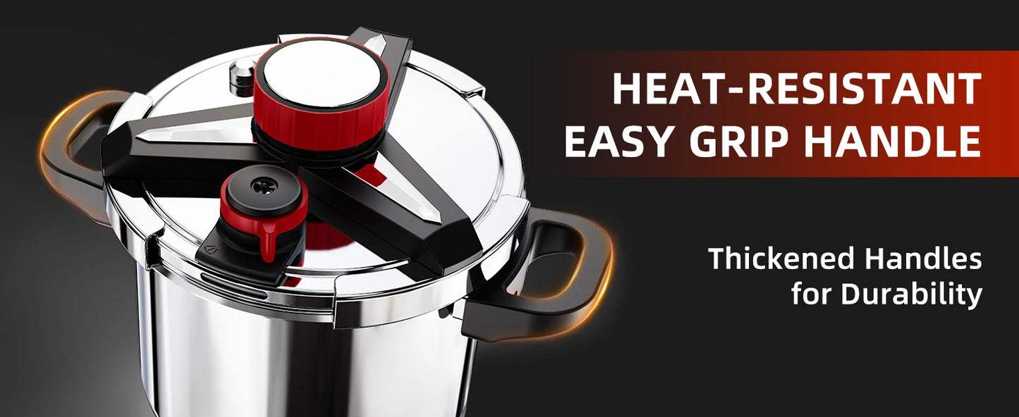 KITCHJOY 3in1 Stainless Steel Pressure Cooker 6L 8L 10L 12L Pressure Canner Induction Compatible Glass Lid Steamer Rack Included.