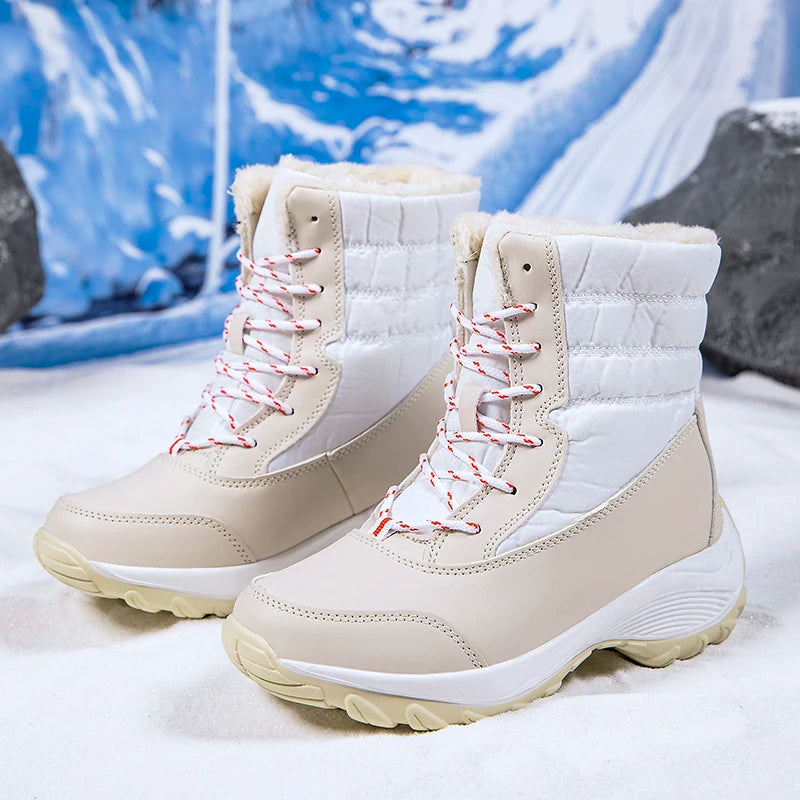 Snow Boots Woman Flat Woman Shoes Lace Up Women Shoes Solid Ankle Boots Warm Lightweight Women's Winter Boots Botas Mujer.