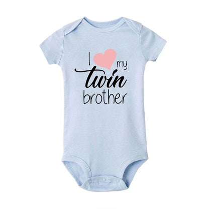 Zwillinge Säuglings-Body „I Love My Twin Sister Brother“ für Neugeborene, Jungen und Mädchen, kurzärmelig, Overall, Kleinkind-Kleidung, Baby-Geschenk-Strampler.