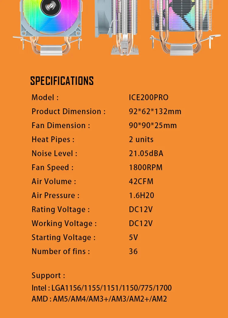 Aigo CPU Cooler 2 4 6 Heat Pipes PC Radiator Cooling 3PIN PWM Silent Rgb Fan For Intel  1700 1150 1155 1156 1366 AM2/AM3/AM4 AMD.