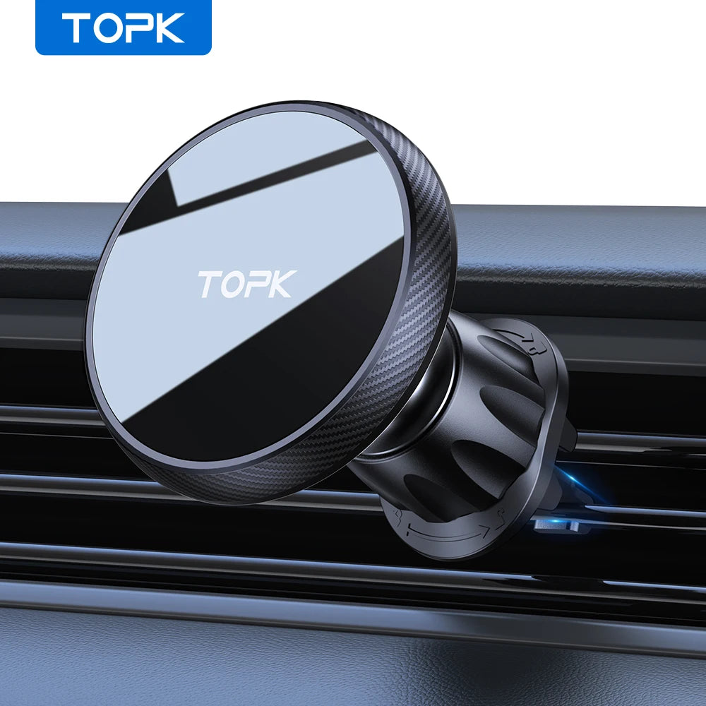 TOPK for Magsafe Car Phone Holder,Powerful Magnetism Premium Quality Single-Hand Operation Metal Hook Magnetic Car Phone Mount.