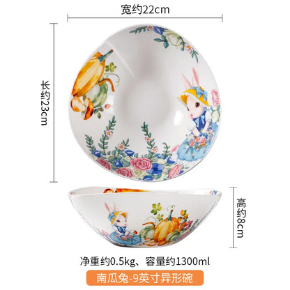 Creative Pumpkin Rabbit Pattern Tableware Garden Style Ceramic Plate Home Cute Dinner Plate Salad Bowl Kitchen Accessories