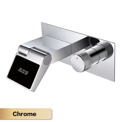 Luxury gun gray brass wall mounted bathroom faucet with LED digital display Single handle hot & cold water embedded bathroom Tap