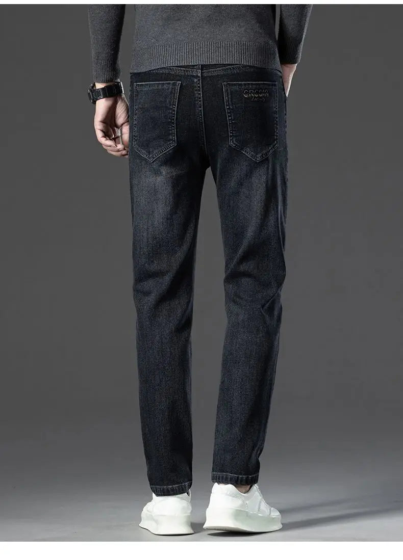 Autumn Winter New High Elasticity Men's Business Jeans Haze Blue Black Gray Denim Trousers Men's Pants Work Clothes Brand.