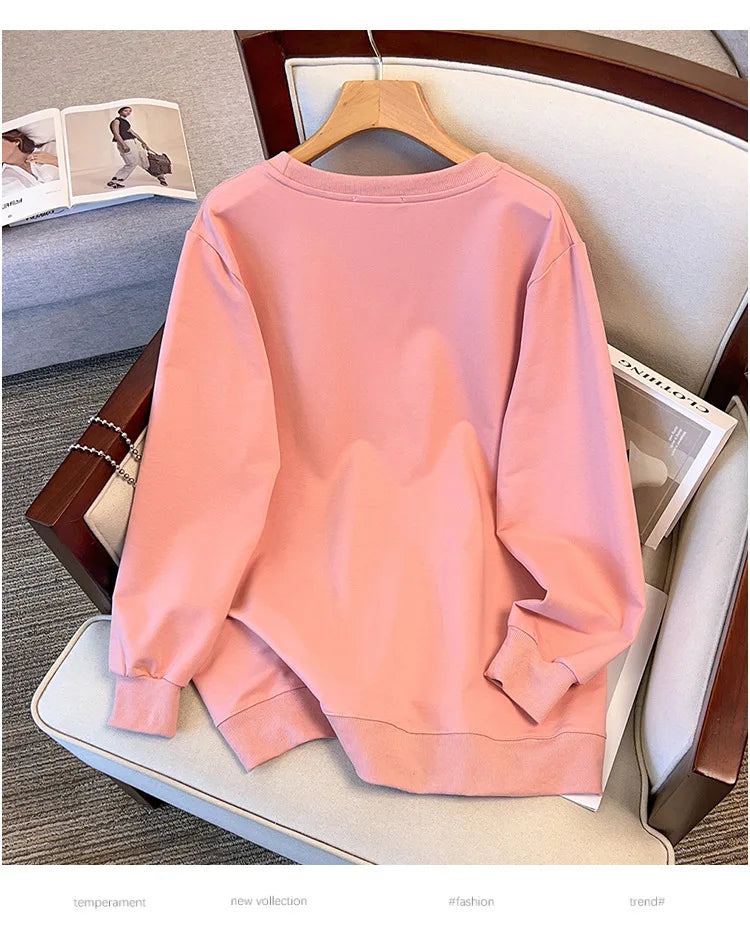 170kg plus size Damen büste Herbst lose Rundhals-Kaninchen-Sweatshirt Langarm lässig Top 6xl 7xl 8xl 9xl 10xl 11xl