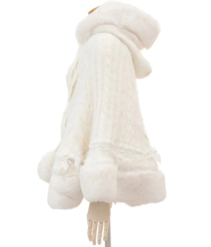 Japanische Liz Süße Prinzessin Faux Kaninchen Fell Cape Mantel Frauen Herbst Winter Pelz Jacke Lose Uhr Strass Bogen Mit Kapuze Mantel