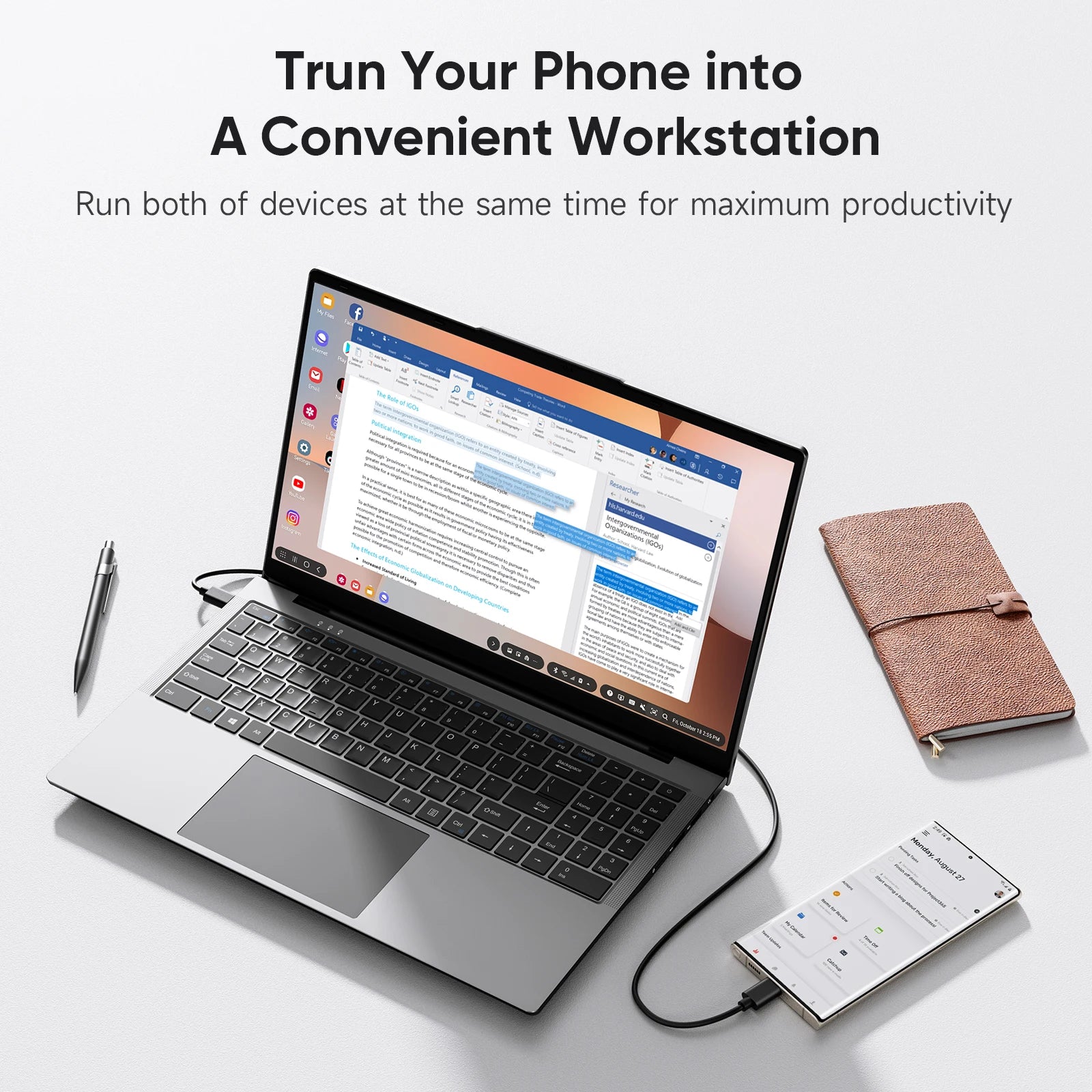 Dopesplay 15.6 inch Portable Lapdock Monitor For Samsung DeX with Keyboard Battery FHD External Screen For Phone Mini PC Laptops.