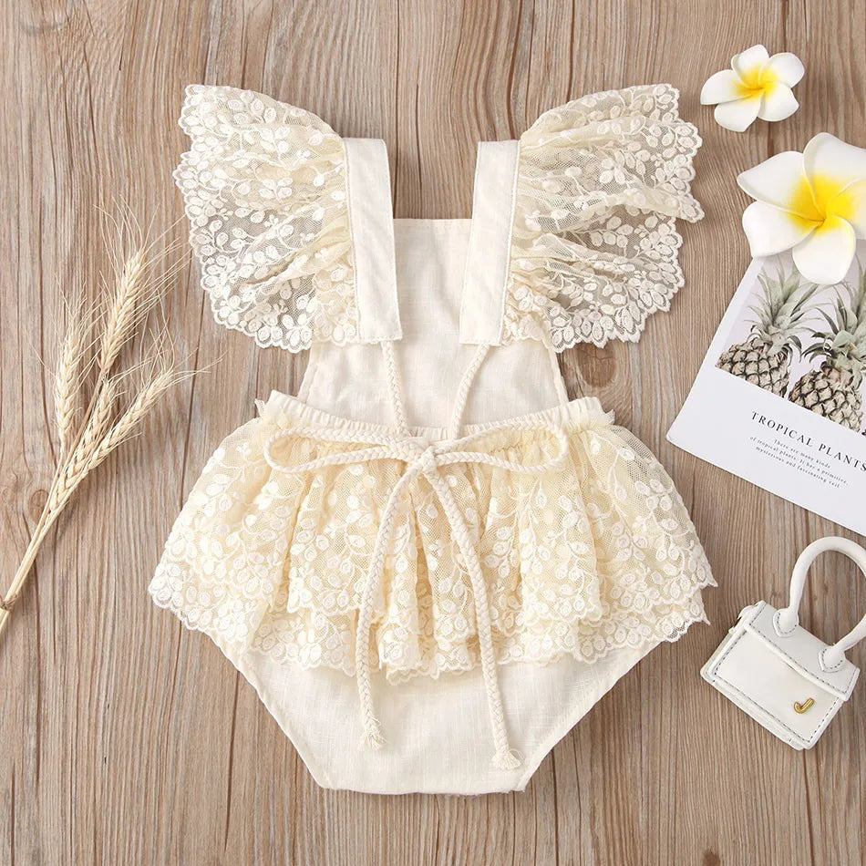 Sommer Baby Kleidung Kleinkind Junge Mädchen Floral Applikationen Body Kleinkind Kinder Rüschen Spitze Strampler Baby Einteiliges 0-24 monate.