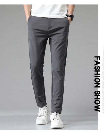 Autumn Winter Casual Pants Men Thick Business Stretch Slim Elastic Waist Jogger Korean Classic Black Gray Blue Trouser Male.