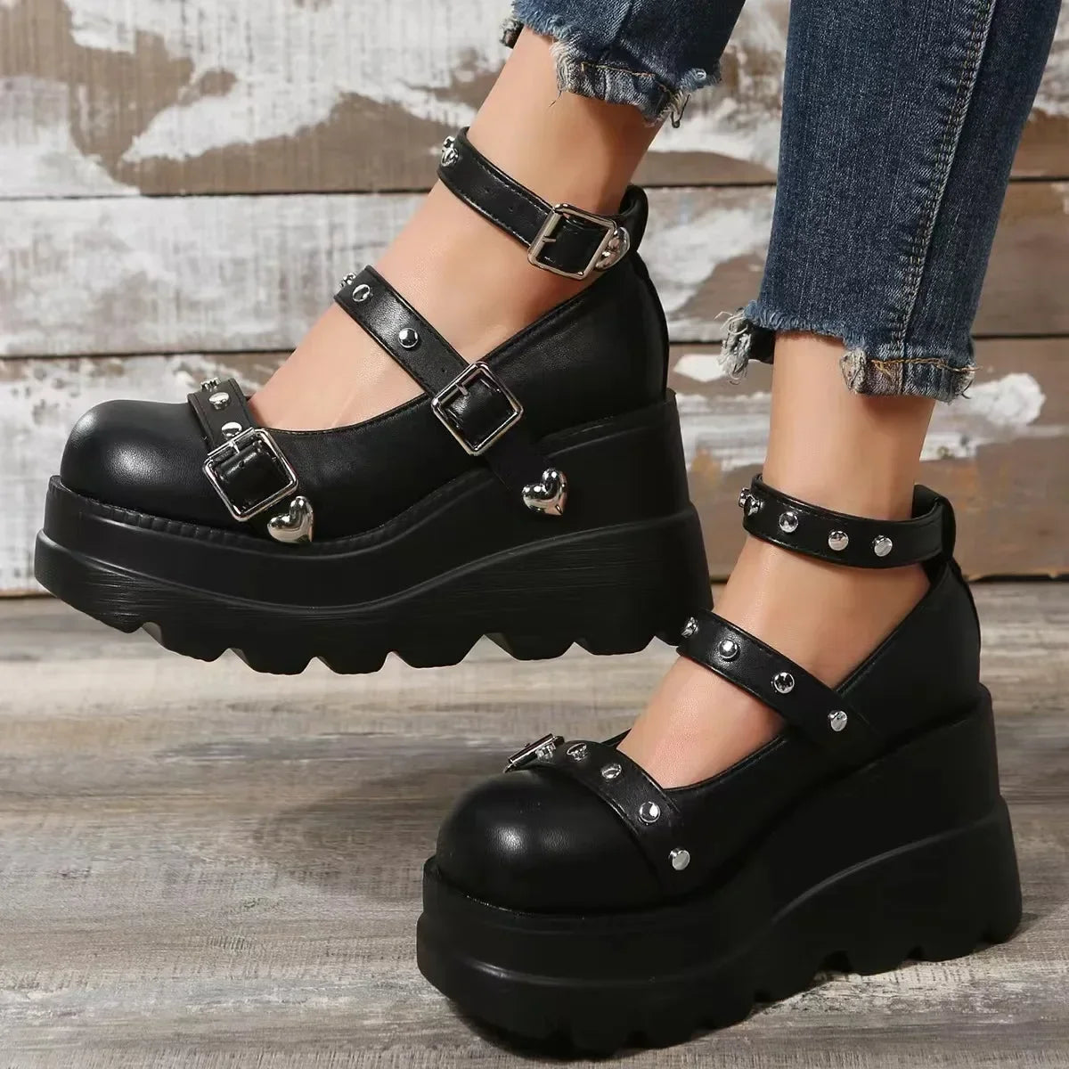 Women Pumps Mary Jane Super High Heel Platform Wedge Spring Ladies Sandals Belt Buckle Classic Sweet Punk Female Lolita Shoes.