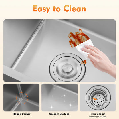 Küchenspüle aus Edelstahl, Doppelschüssel, Küchenspüle, Küchenspüle mit Abflusskorb für Garagen, Keller, Bars, Küchen