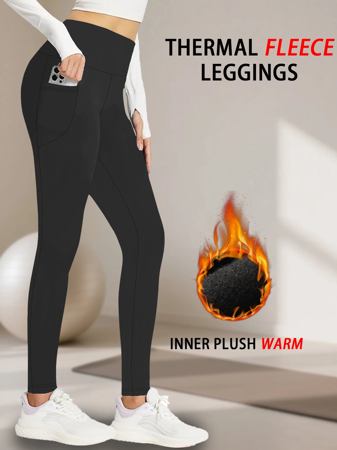 Superweiche, mit Fleece gefütterte Leggings für Damen, Workout, Yoga, Laufen, Thermo-Warmhose für kalten Winter.