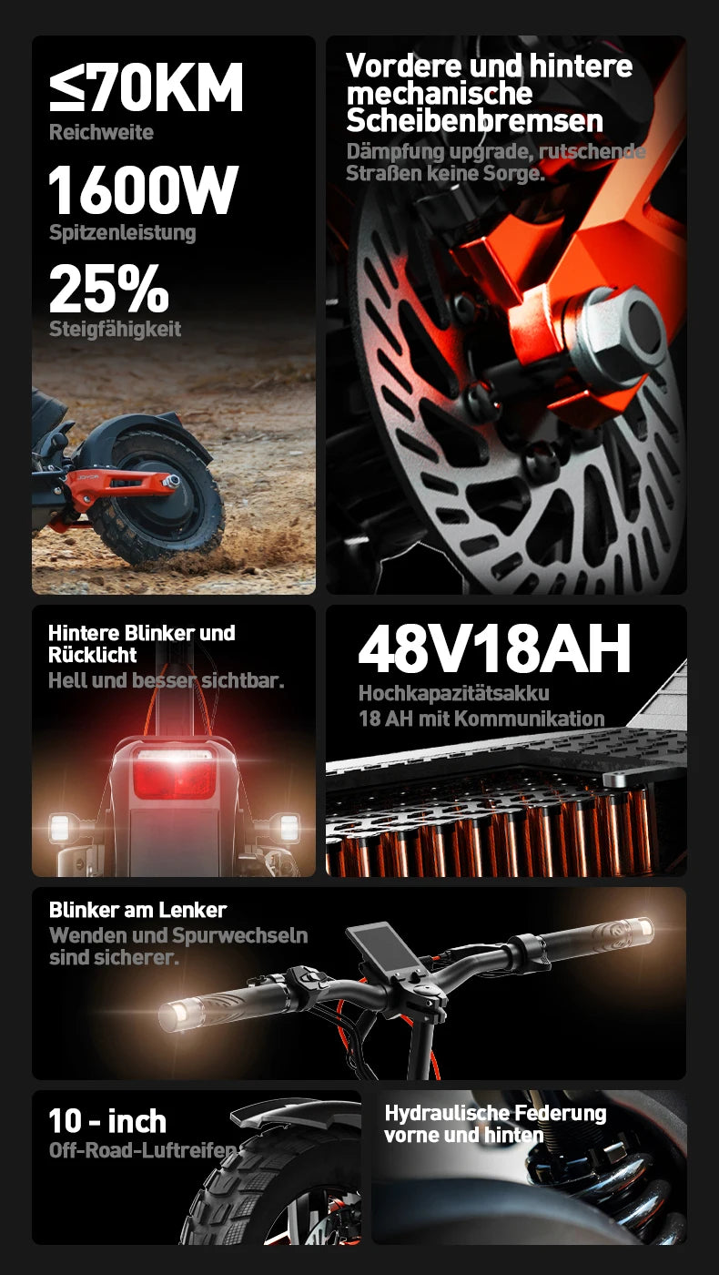 JOYOR T6E PRO (ABE) Adult Electric Scooter 500W Motor 48V26AH Battery E-Mountain Escooter 10" Off-Road Tire Foldable E-Scooter.