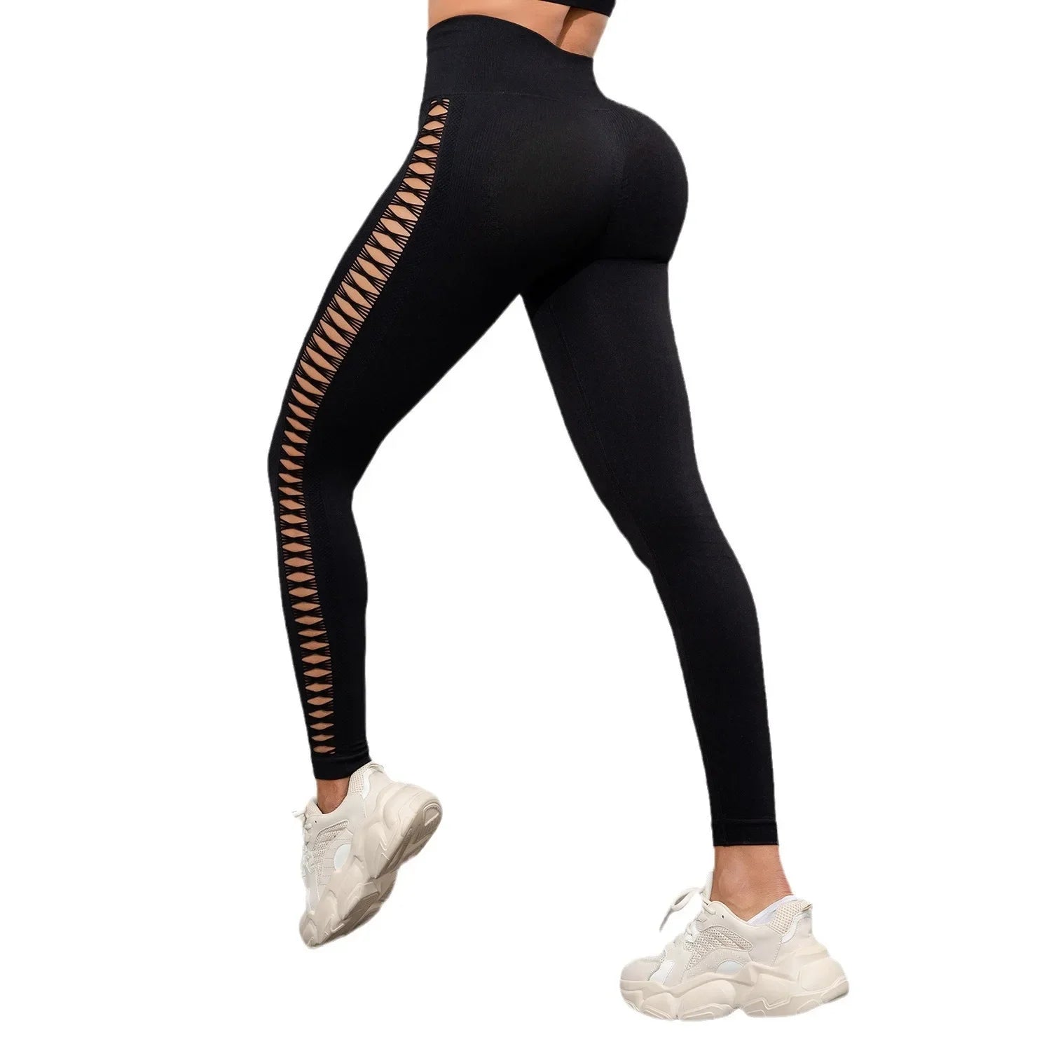 Hohe Taille, ausgehöhlte Yogahose, leichte, atmungsaktive Fitness-Sport-Leggings, Bauchkontrolle, Po-Lifting, Damenhose.