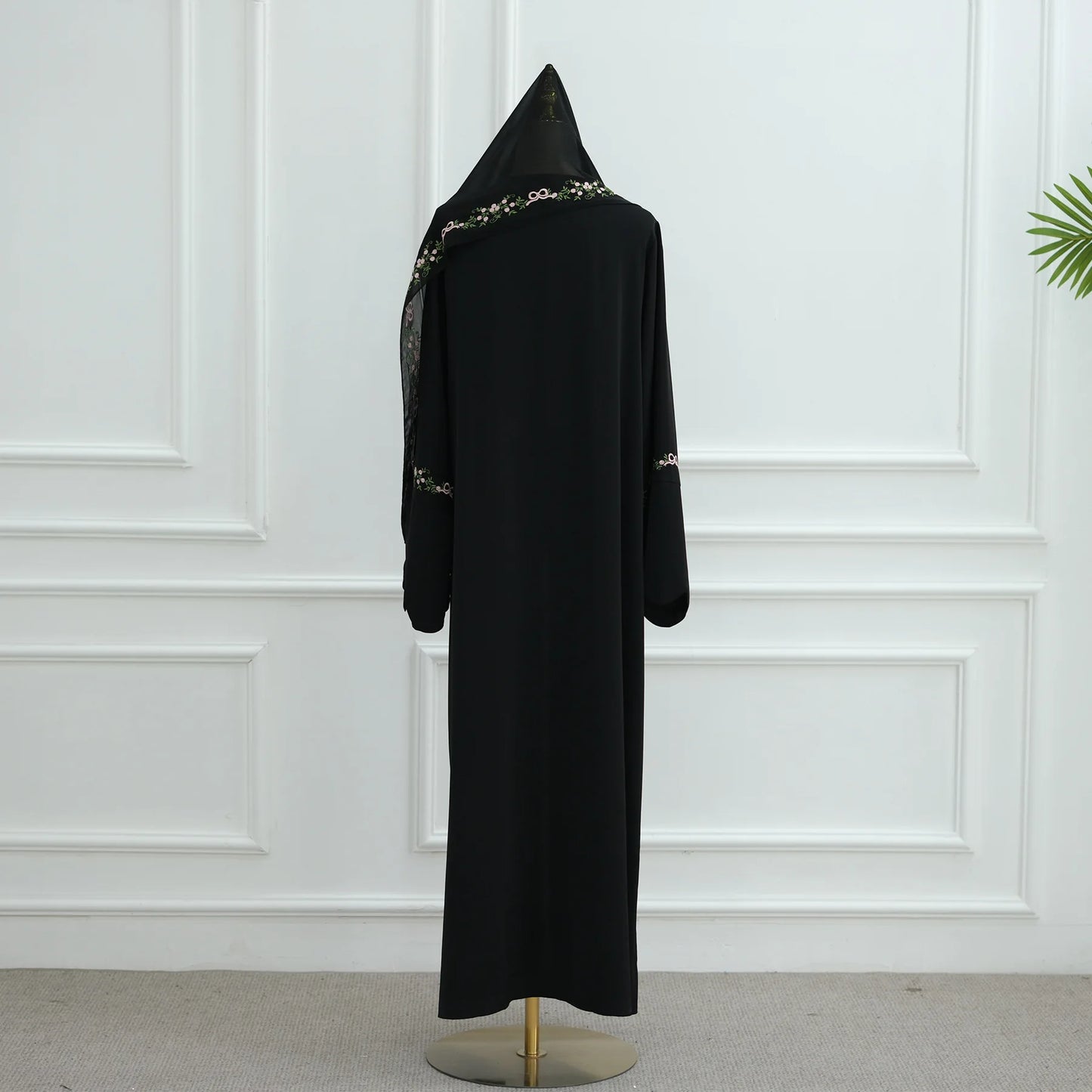 Front Open Abaya with Hijab 2 Piece Set Muslim Embroidery Abayas for Women Dubai Modest Islamic Clothing Kaftan Turkish Dresses