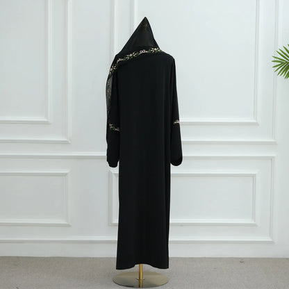 Front Open Abaya with Hijab 2 Piece Set Muslim Embroidery Abayas for Women Dubai Modest Islamic Clothing Kaftan Turkish Dresses