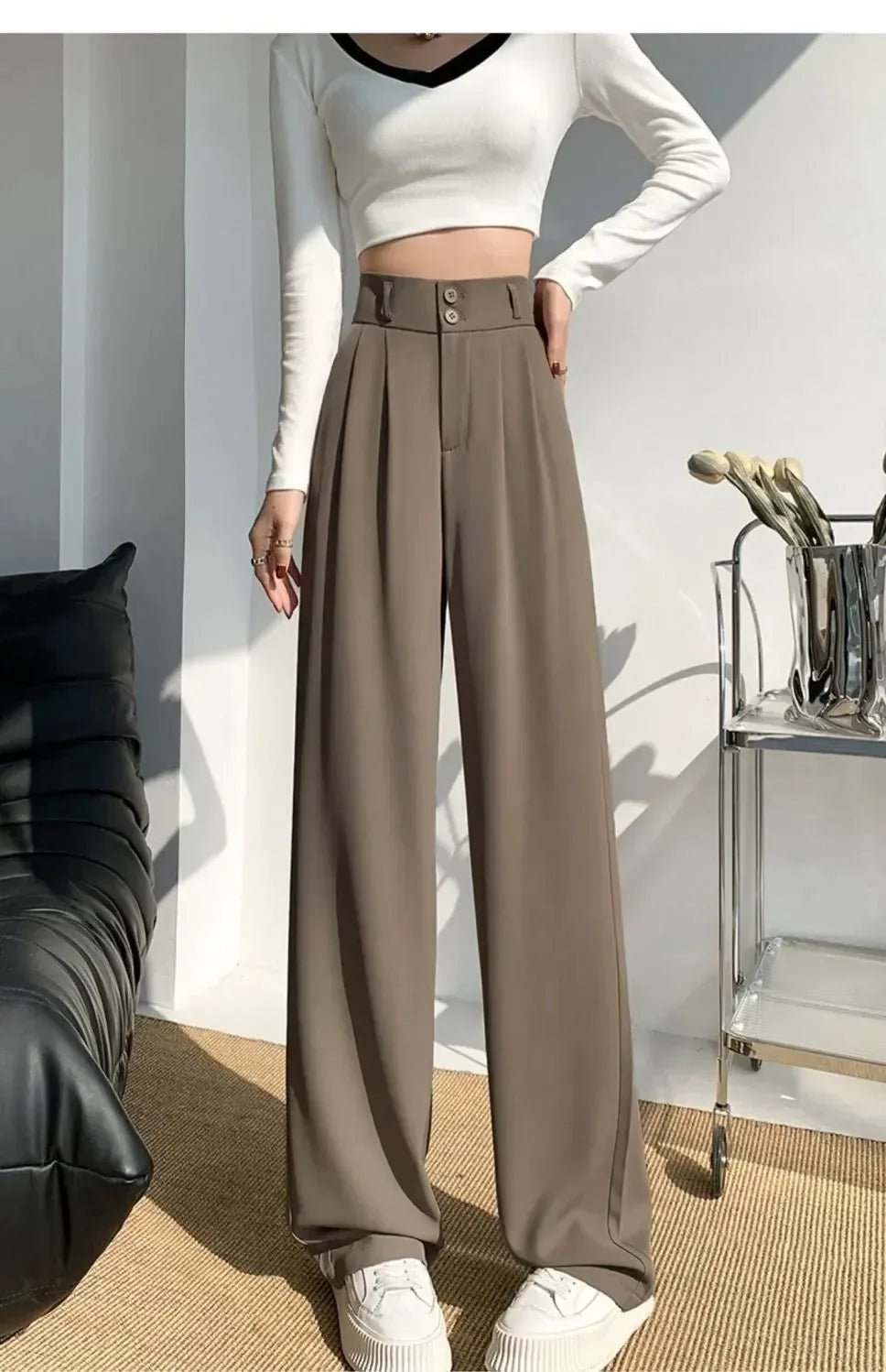 Elegante Breite Bein Hosen Frauen Koreanischen Stil Hohe Taille Schwarz Baggy Hosen Büro Damen Mode Lose Anzug Hosen Streetwear.