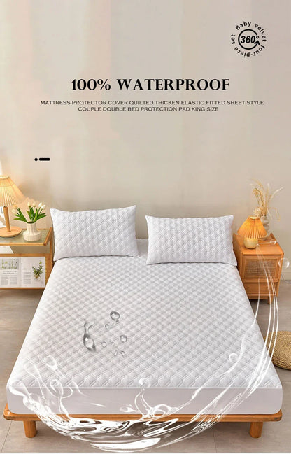 WASART Waterproof mattress protector cover quilted thicken elastic fitted sheet style couple double bed protection pad king size.