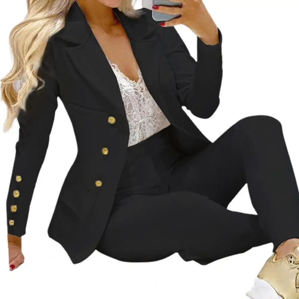 High Waist 2 Pcs/Set Stylish Slim Cardigan Lady Business Two-Piece Set Office Lady Business Suit Cardigan   for Work.