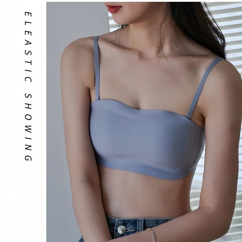 2Pcs/Set Strapless Bras For Women Push Up Bra Non-wire Bra Glossy Brassiere Seamless Underwear 1/2 Cup Padded Sexy Lingerie.